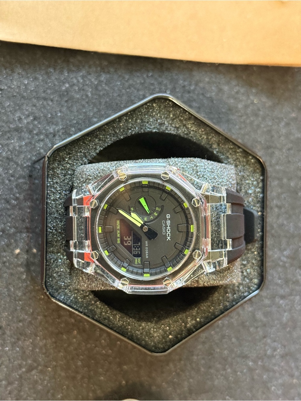 G-Shock Clear Case Black Strap with Neon Green Accents Analog-Digital Watch